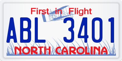 NC license plate ABL3401