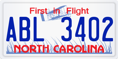 NC license plate ABL3402