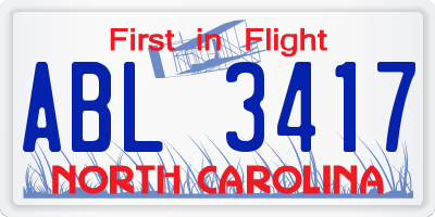 NC license plate ABL3417