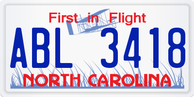 NC license plate ABL3418