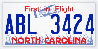 NC license plate ABL3424