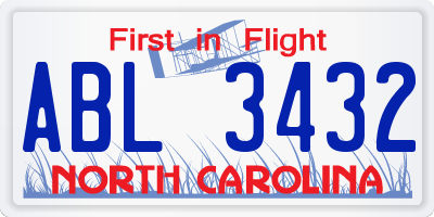 NC license plate ABL3432