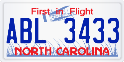 NC license plate ABL3433