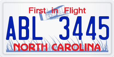 NC license plate ABL3445