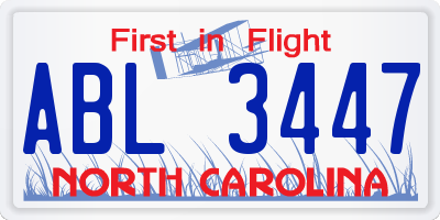 NC license plate ABL3447