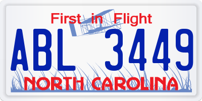 NC license plate ABL3449
