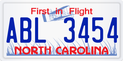 NC license plate ABL3454