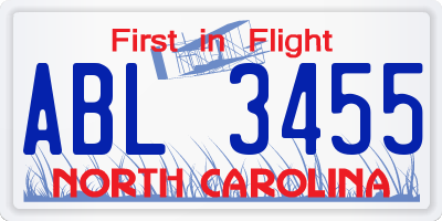 NC license plate ABL3455