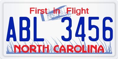 NC license plate ABL3456