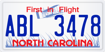 NC license plate ABL3478
