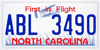 NC license plate ABL3490