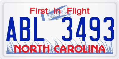 NC license plate ABL3493
