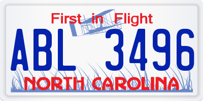NC license plate ABL3496