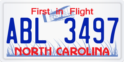 NC license plate ABL3497