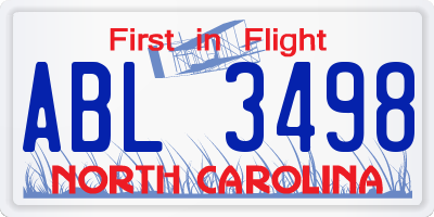 NC license plate ABL3498