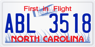 NC license plate ABL3518