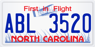 NC license plate ABL3520