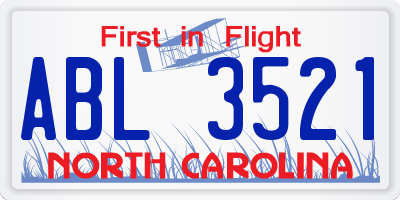 NC license plate ABL3521