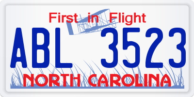 NC license plate ABL3523
