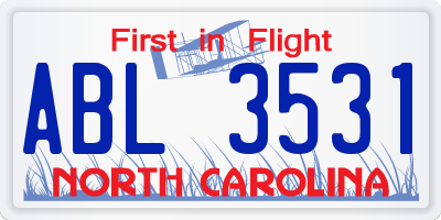 NC license plate ABL3531