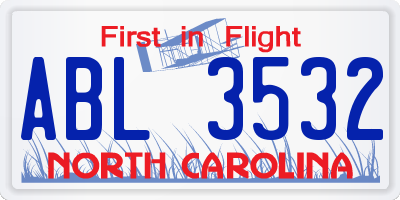 NC license plate ABL3532