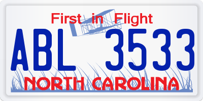 NC license plate ABL3533
