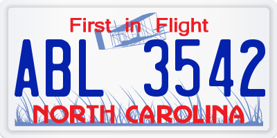 NC license plate ABL3542