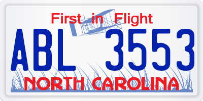 NC license plate ABL3553