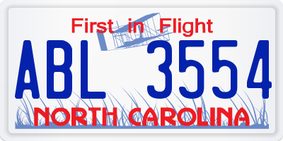 NC license plate ABL3554