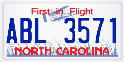 NC license plate ABL3571