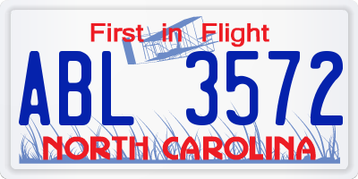 NC license plate ABL3572