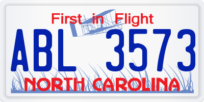 NC license plate ABL3573