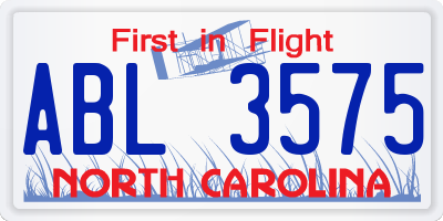 NC license plate ABL3575