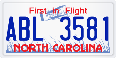 NC license plate ABL3581