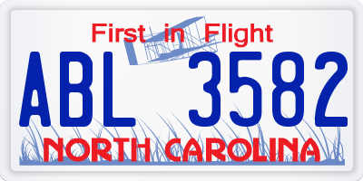 NC license plate ABL3582