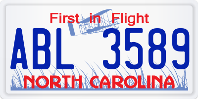 NC license plate ABL3589