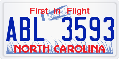 NC license plate ABL3593