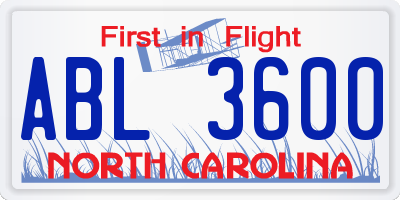 NC license plate ABL3600