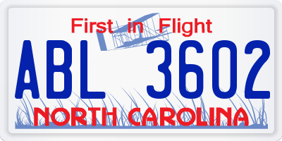 NC license plate ABL3602