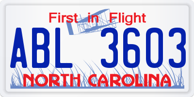 NC license plate ABL3603