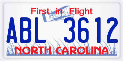 NC license plate ABL3612