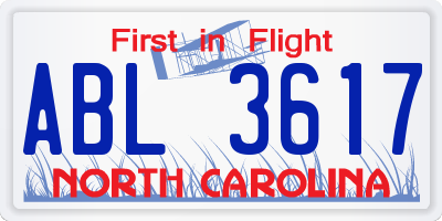 NC license plate ABL3617