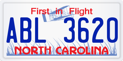 NC license plate ABL3620