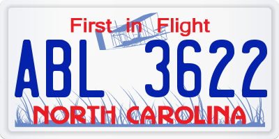 NC license plate ABL3622