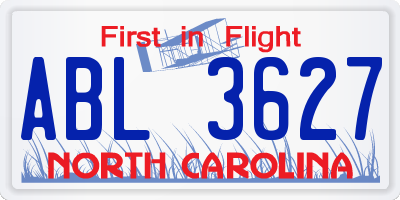 NC license plate ABL3627