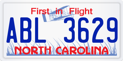 NC license plate ABL3629