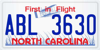 NC license plate ABL3630