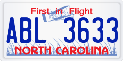 NC license plate ABL3633