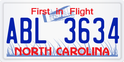 NC license plate ABL3634