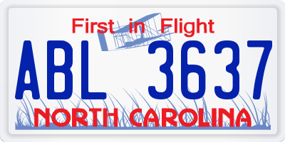 NC license plate ABL3637